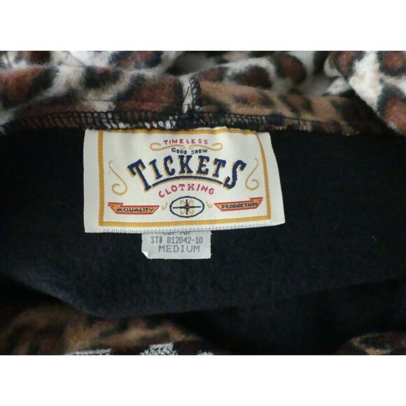 Vtg Tickets Leopard Hoodie Women's MEDIUM Fleece Lined Pullover Lagenlook - Picture 6 of 10